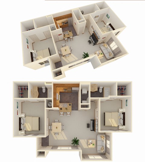 Floor plan for 2 beds, 2 baths, 1108 sqft